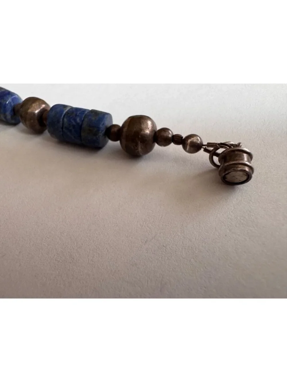Vintage Lapis Lazuli Sterling Silver Necklace 925 Bench Beads 8mm Southwest Styl - Picture 9 of 11